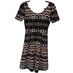 Alya Tribal Print Fit‎ & Flare Mini Dress, Size Small – Boho Festival Style